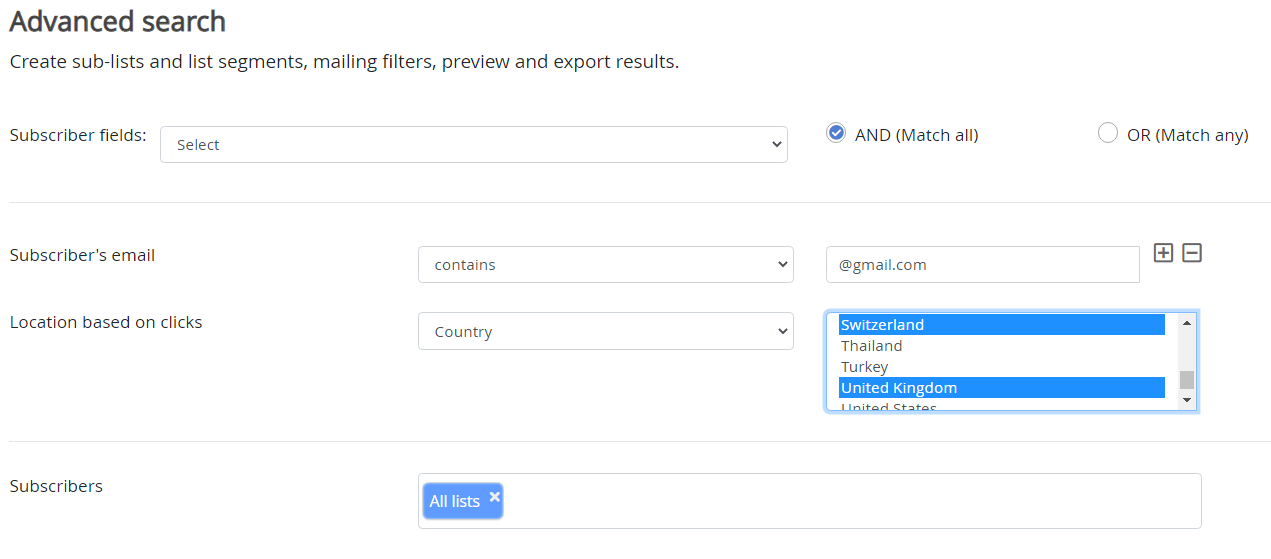 Example: country location by campaign clicks